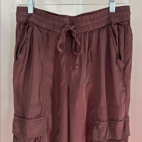 Aerie Brown Silky Satin lightweight Jogger Pants with Cargo Pockets Sz Med - Picture 9 of 10